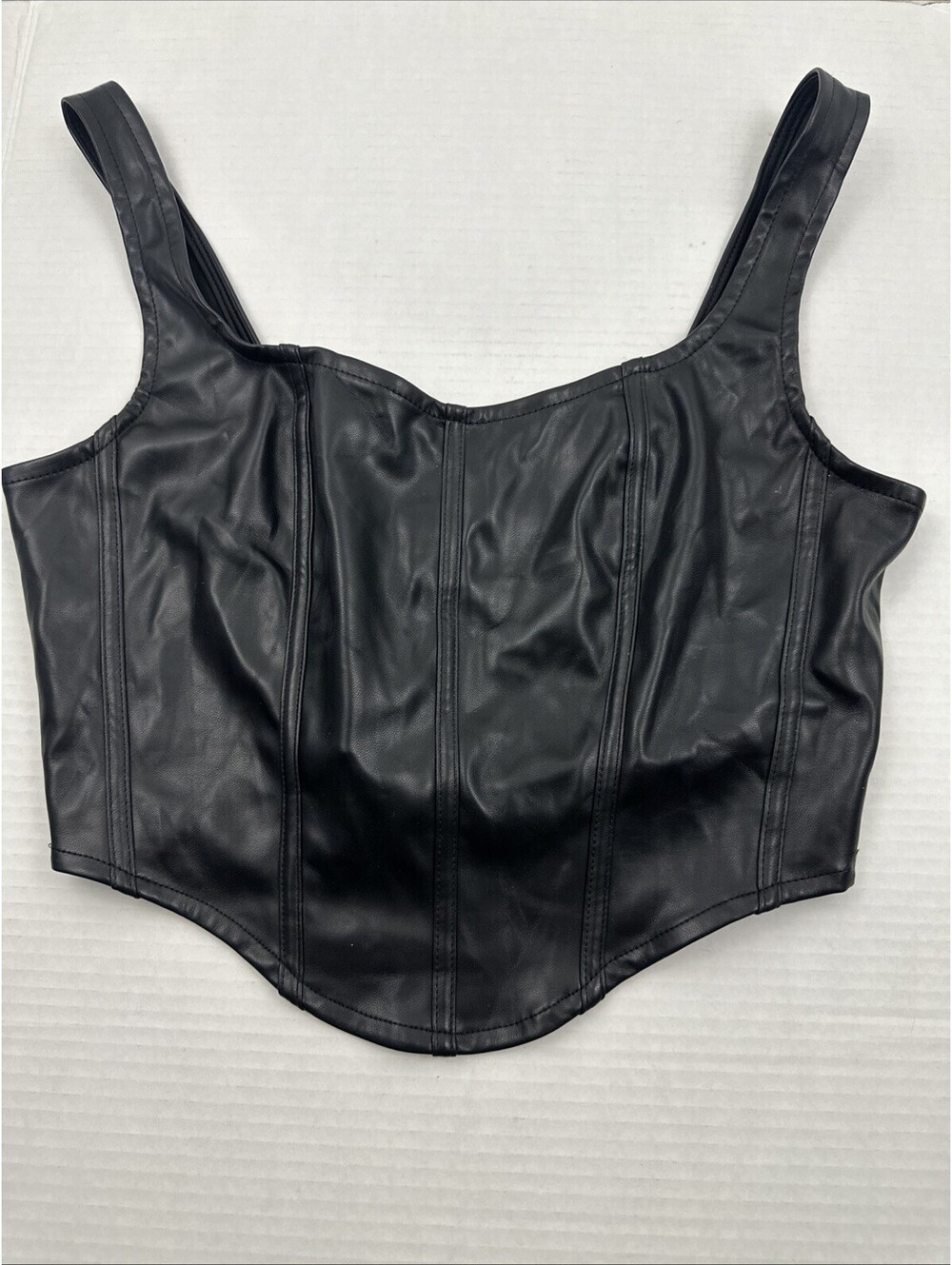 NWT Sincerely Jules Faux Leather Corset Crop Top Black Women's Size L